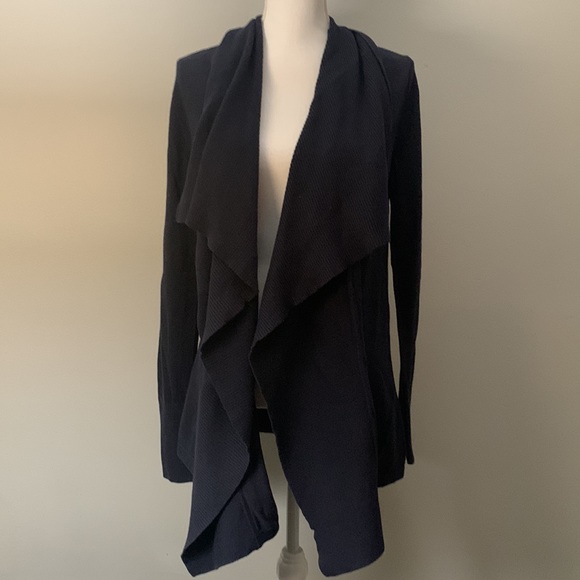 Michael Kors Open Draped Front Navy Cardigan. Asymmetrical hem. - Picture 3 of 3